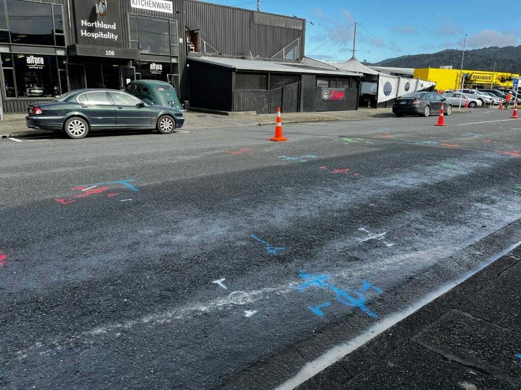 a road with markings on it