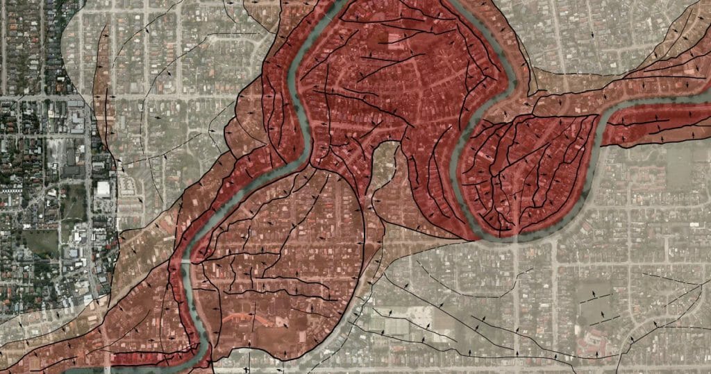 computer generated image showing lateral spread in Christchurch
